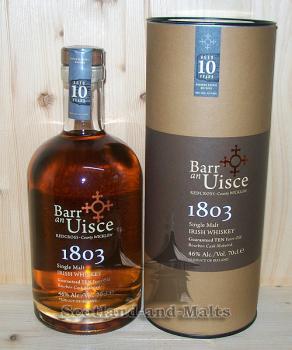 Barr an Uisce 1803 mit 46% - 10 Jahre Bourbon Cask - Single Malt Irish Whiskey