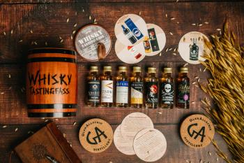 Whisky-Tasting-Fass mit 7 Miniaturen a. 20ml (Sea Shepherd, Amrut, Waterford, Starward, Mars Kasei, GlenAllachie, Stauning)