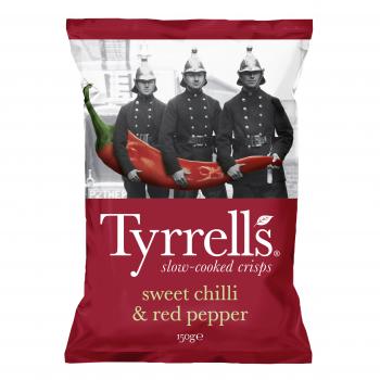 Tyrrells sweet chilli & red pepper - 150g Tüte Kartoffelchips mit süßem Chili und roten Pfeffer aus England von Tyrrells