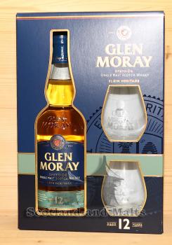 Glen Moray 12 Jahre Speyside single Malt scotch Whisky mit 40,0% inkl 2 Whisky Gläser