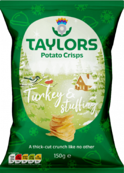 Turkey and Stuffing Potato Crisps 150g Tüte - Kartoffelchips mit Festliche Kartoffelchips mit Truthahn- und Füllungsgeschmack aus Schottland von Taylors Snacks