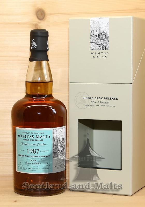 Bunnahabhain 1987 Heather and Leather - 31 Jahre Sherry Butt mit 41,7% von Wemyss Malts - single Malt scotch Whisky