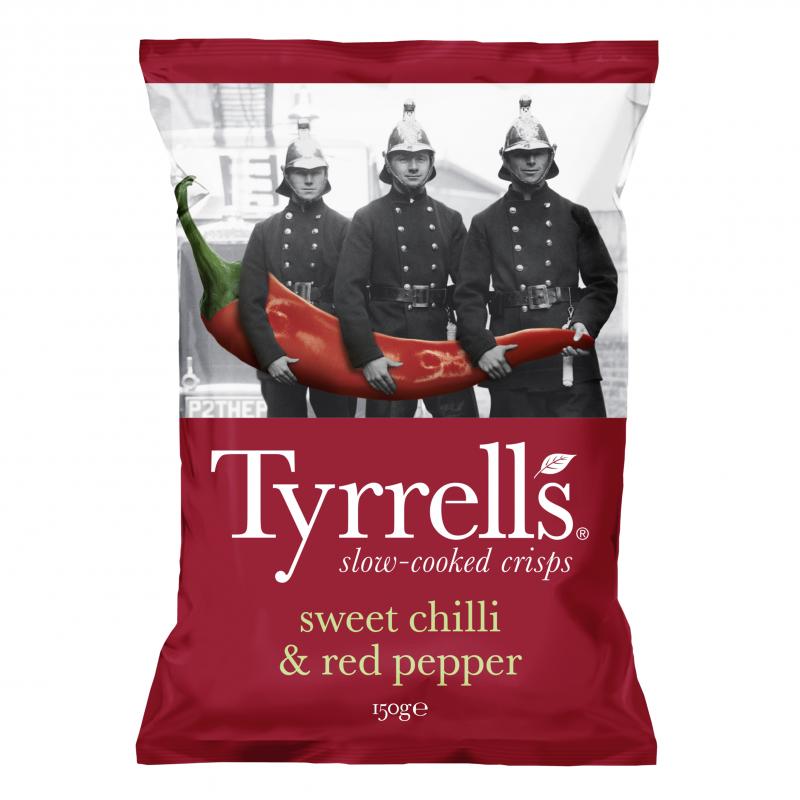 Tyrrells sweet chilli & red pepper - 150g Tüte Kartoffelchips mit süßem Chili und roten Pfeffer aus England von Tyrrells