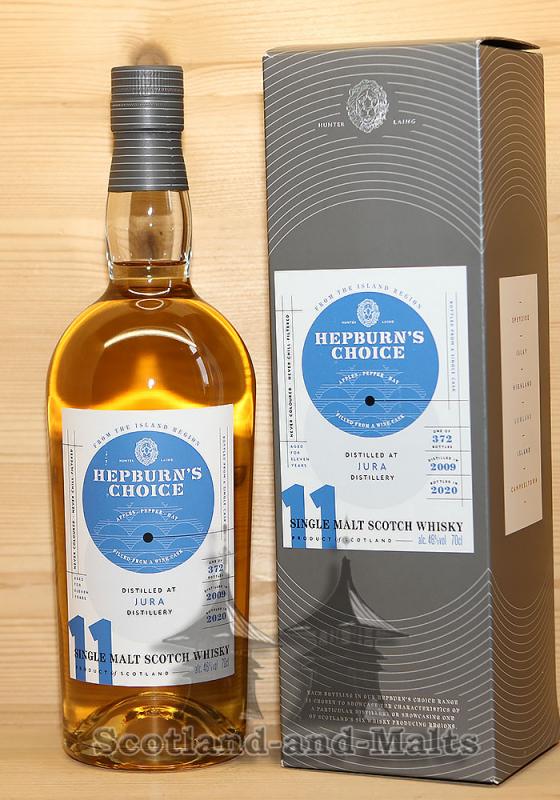 Jura 2009 - 11 Jahre Bourbon Barrel + Wine Finish mit 46,0% Hepburn’s Choice von Hunter Laing - Sample ab