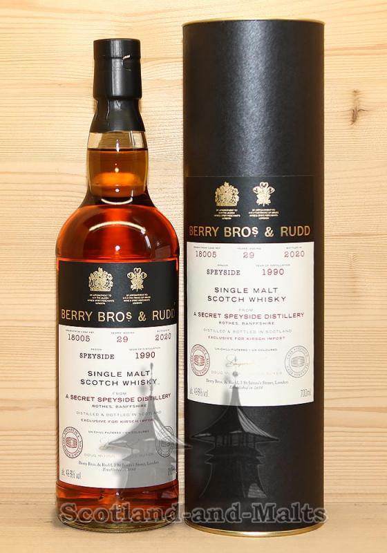 Secret Speyside Distillery 1990 - 29 Jahre Cask No.18005 Sherry Cask + Red Bordeaux Wine Cask Finish mit 49,6% - Berrys Bros & Rudd