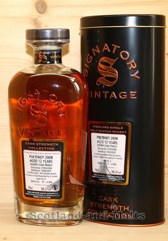 Pulteney 2008/2021 Refill Bourbon Barrels + Fresh Sherry Butt Finish No. 4 mit 56,2% - Cask Strength Collection Signatory Vintage Highland Single Malt Scotch Whisky