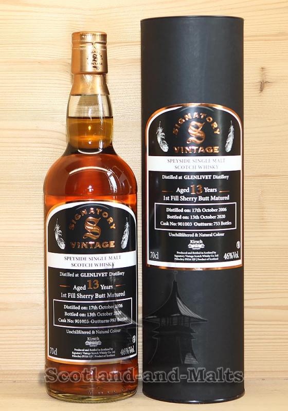 Glenlivet 2006 13 Jahre First Fill Sherry Butt No. 901003 mit 46,0% - Signatory Vintage Speyside Single Malt Scotch Whisky
