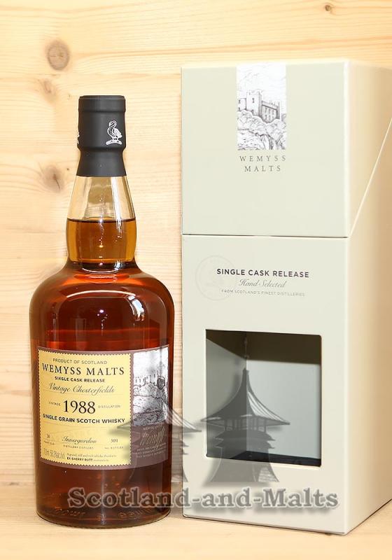 Invergordon 1988 Vintage Chesterfields - 30 Jahre Sherry Butt mit 56,2% von Wemyss Malts - single Grain scotch Whisky