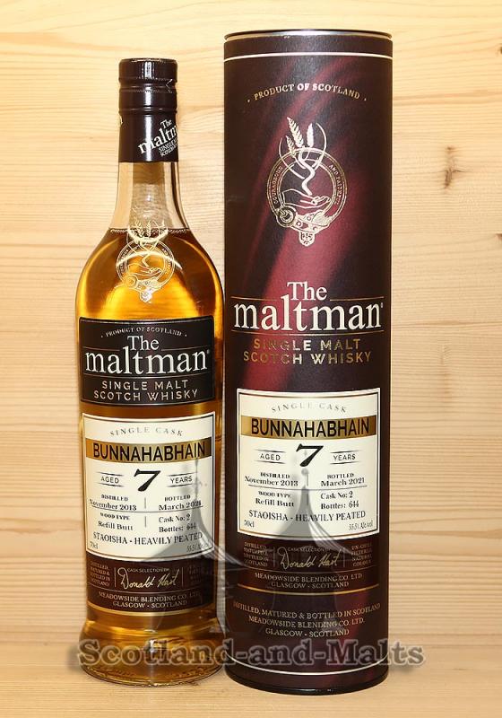Bunnahabhain 2013 “Staoisha” - heavily peated 7 Jahre Refill Butt No. 2 mit 55,5% von The Maltman - single Malt scotch Whisky
