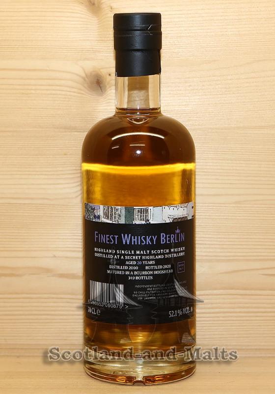 Secret Highland Distillery 2000 - 20 Jahre Bourbon Hogshead mit 52,1% Finest Whisky Berlin Batch 9 - single Malt scotch Whisky