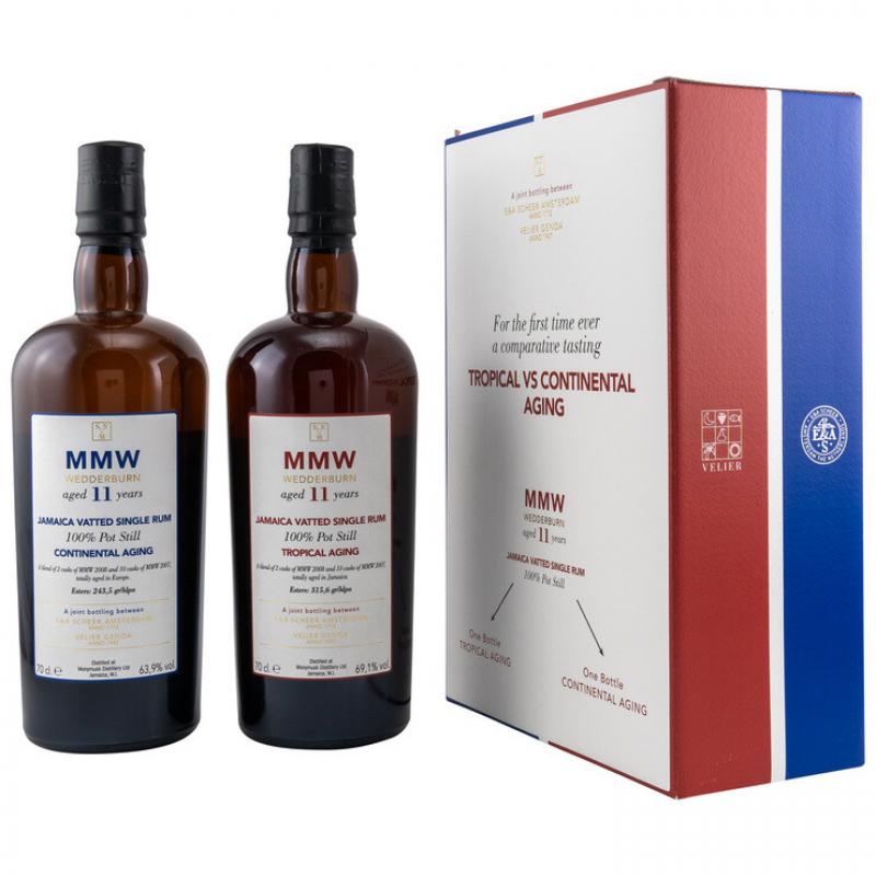 MMW Wedderburn 11 Jahre Continental Aging versus Tropical Aging Scheer Velier Main Jamaica Vatted Single Rum - Set aus zwei Flaschen Rum aus Jamaika