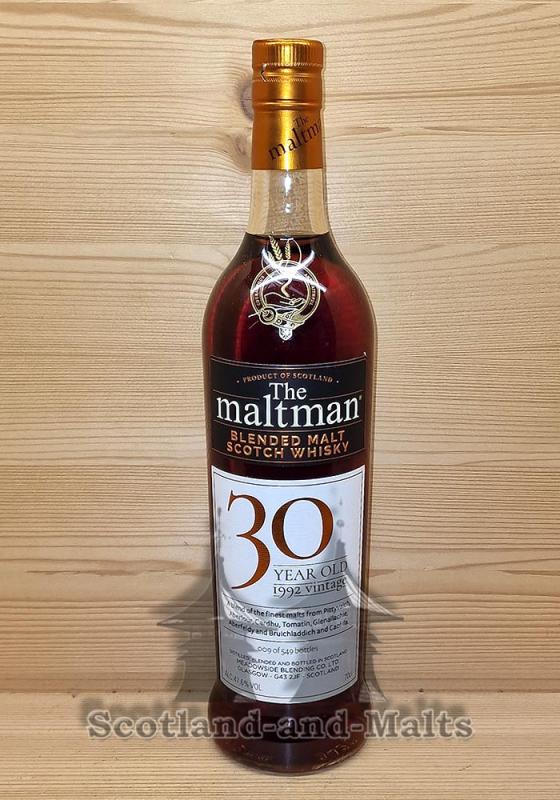 Vintage 1992 - 30Jahre Vintage De Luxe Blended Malt mit 47,6% von The Maltman (A blend of Pittyvaich, Aberlour, Cardhu, Tomatin, Glenallachie, Aberfeldy, Bruichladdich and Caol Ila)
