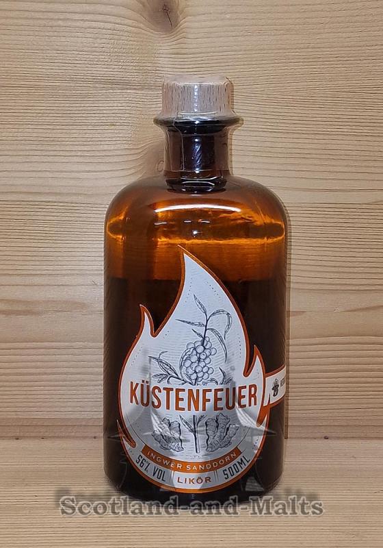 Küstenfeuer Ingwer - Sanddorn Likör mit 56,0% - Kräftiger Likör mit Ingwer und Sanddorn aus Norddeutschland