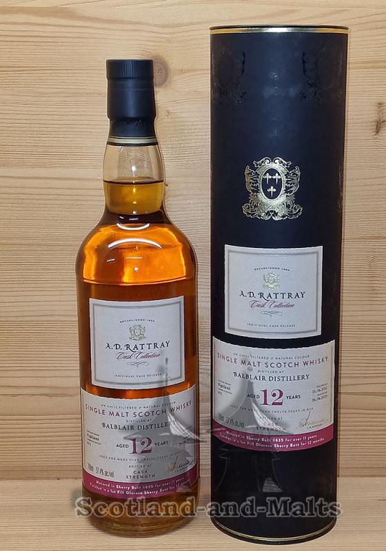 Balblair 2011 - 12 Jahre Sherry Butt + Oloroso Sherry Finish No. 635 mit 57,4% single Malt scotch Whisky von A.D.Rattray