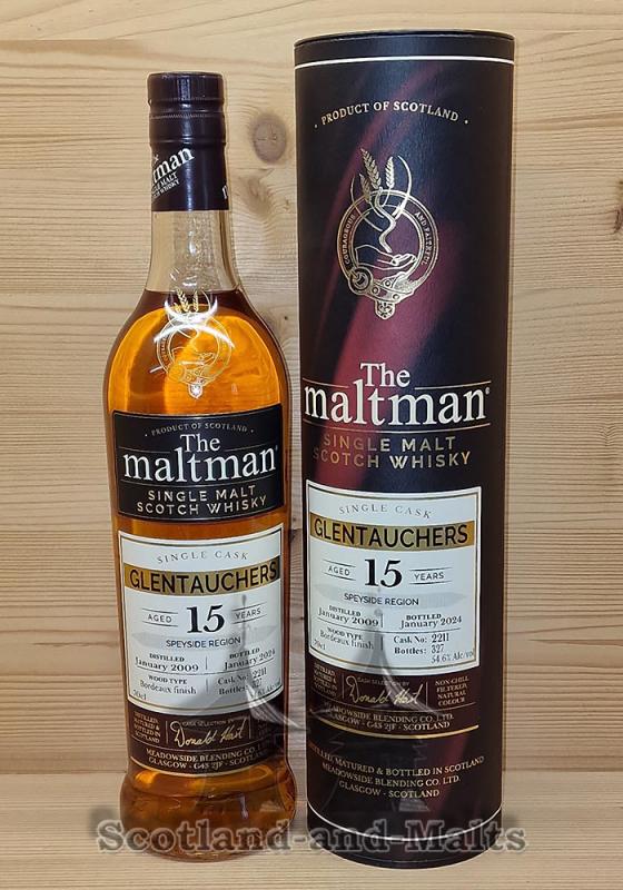Glentauchers 2009 - 15 Jahre Bourbon Cask + Bordeaux Cask Finish No. 2211 mit 54,6% von The Maltman - single Malt scotch Whisky