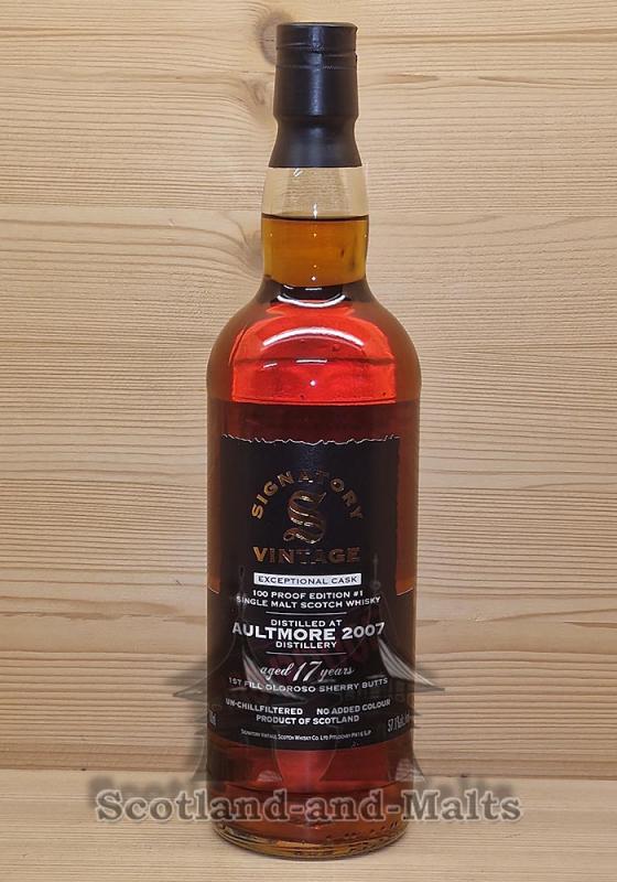 Aultmore 2007 - 17 Jahre 1st Fill Oloroso Sherry Butts Signatory Vintage 100 Proof Exceptional Cask Edition #1 - Speyside Single Malt Scotch Whisky mit 57,1% von Signatory
