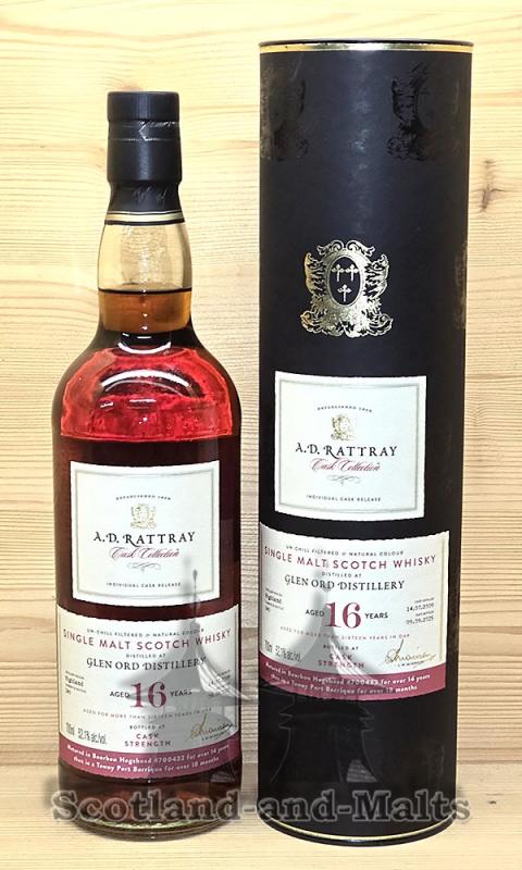 Glen Ord 2009 - 16 Jahre Bourbon Hogshead + Tawny Port Barrique Finish No. 700432 mit 52,1% single Malt scotch Whisky von A.D.Rattray