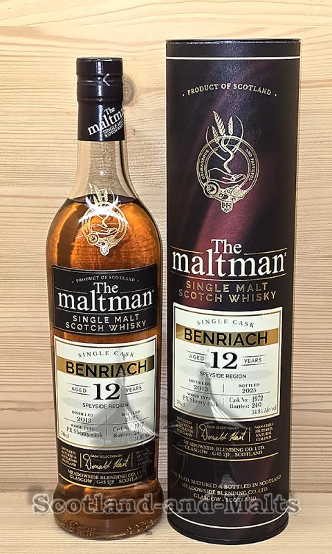 Benriach 2013 - 12 Jahre PX Sherry Cask No. 1972 mit 54,8% von The Maltman - single Malt scotch Whisky