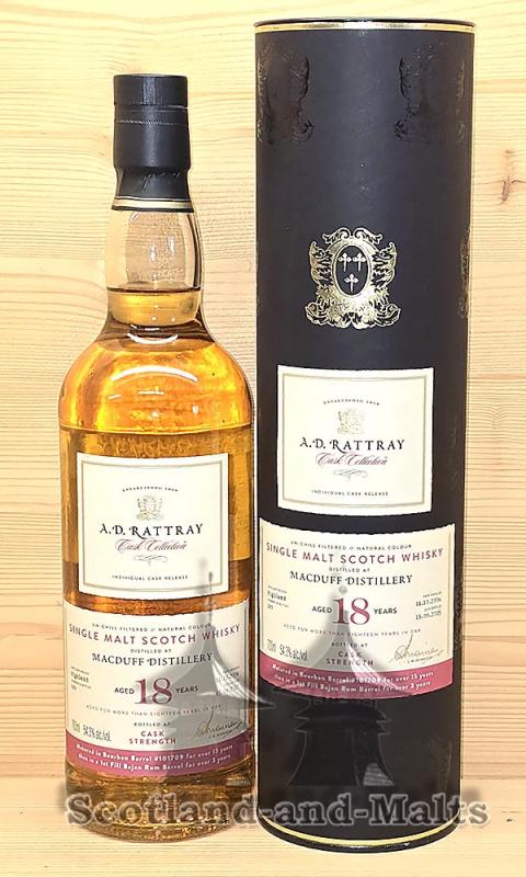 Macduff 2006 - 18 Jahre Bourbon Barrel + 1st Fill Bajan Rum Barrel Finish No. 101709 mit 54,3% single Malt scotch Whisky von A.D.Rattray