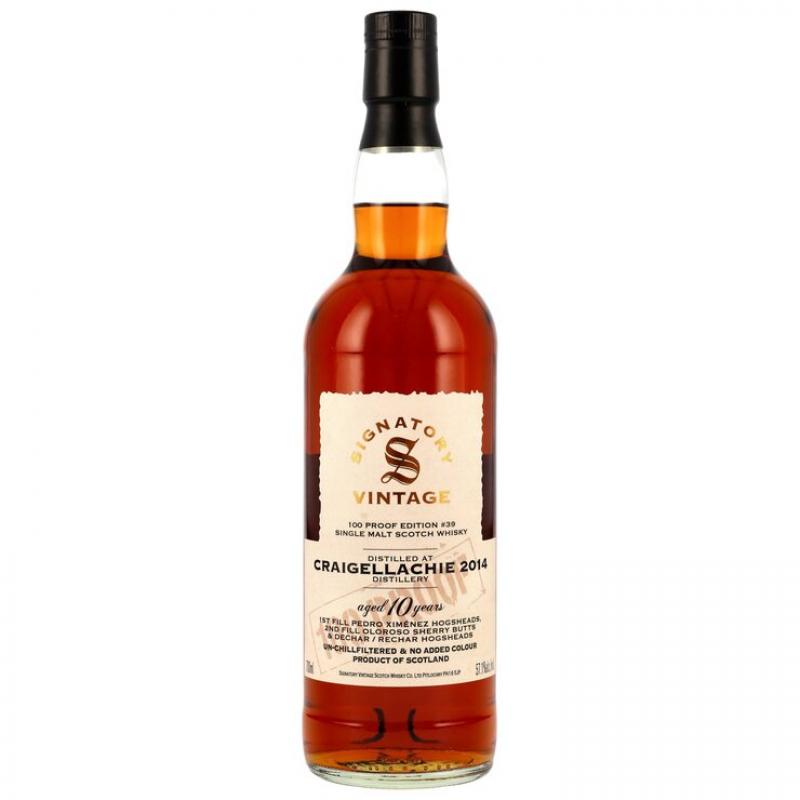 Craigellachie 2014 - 10 Jahre First Fill Pedro Ximénez Hogsheads + Second Fill Oloroso Sherry Butts Signatory Vintage 100 Proof Edition #39 - Speyside Single Malt Scotch Whisky mit 57,1% von Signatory