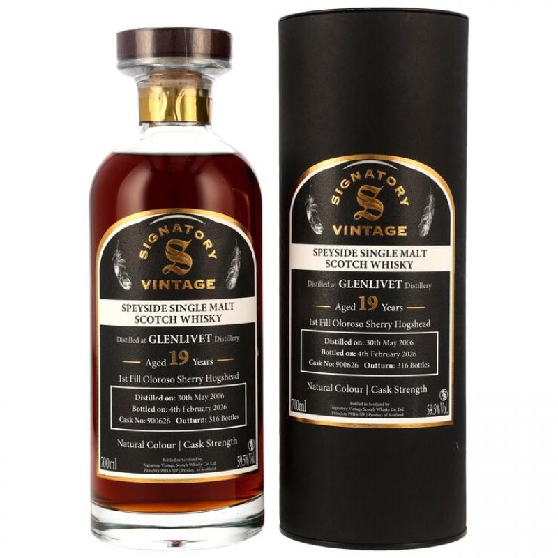 Glenlivet 2006 - 19 Jahre 1st Fill Oloroso Sherry Hogshead No: 900626 mit 59,5% single Malt scotch Whisky von Signatory Vintage