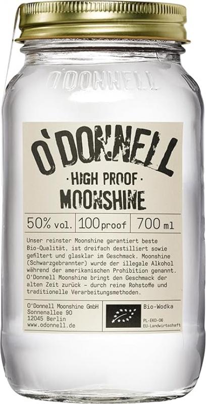 O´Donnell High Proof Vodka Moonshine mit 50,0% (100 proof) im 700 ml Mason Glas - Odonnell Moonshine aus Berlin
