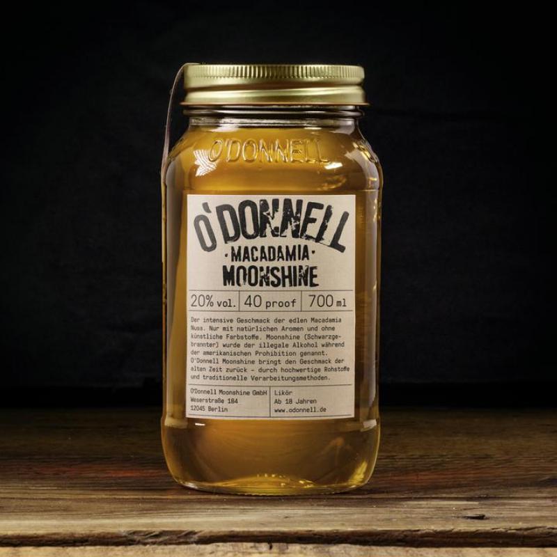 O´Donnell Moonshine Macadamia mit 20,0% - Likör mit kernigen Macadamia Nusskernen im 700 ml Mason Glas - Odonnell Moonshine aus Berlin