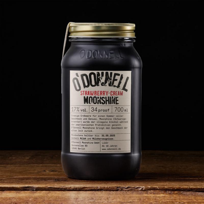 O´Donnell Moonshine Strawberry Cream mit 17,0% - Erdbeer-Creme-Likör im 700 ml Mason Glas - Odonnell Moonshine aus Berlin