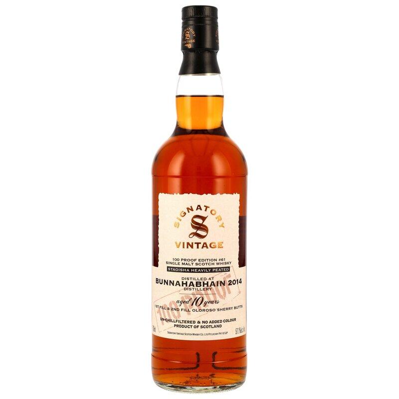 Bunnahabhain Staoisha 2014 - 10 Jahre 1st & 2nd Fill Oloroso Sherry Butts Signatory Vintage 100 Proof Edition #61 - Islay Single Malt Scotch Whisky mit 57,1% von Signatory