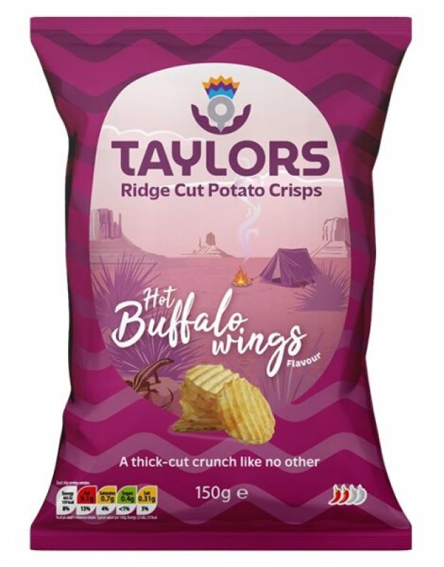 Hot Buffalo Wings Ridge Cut Potato Crisps 150g Tüte - Kartoffelchips aus Schottland von Taylors Snacks